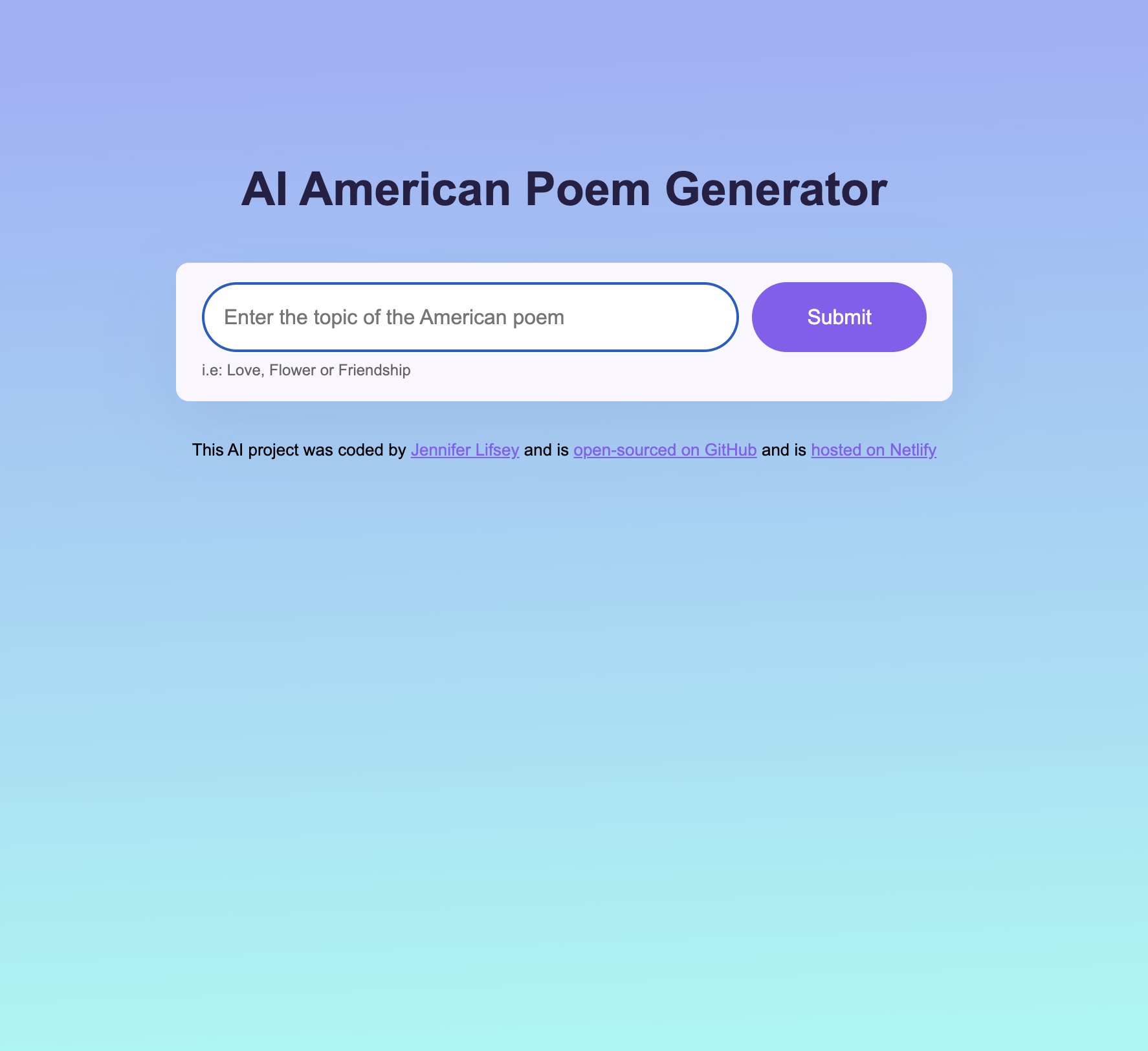 AI poem generator project preview