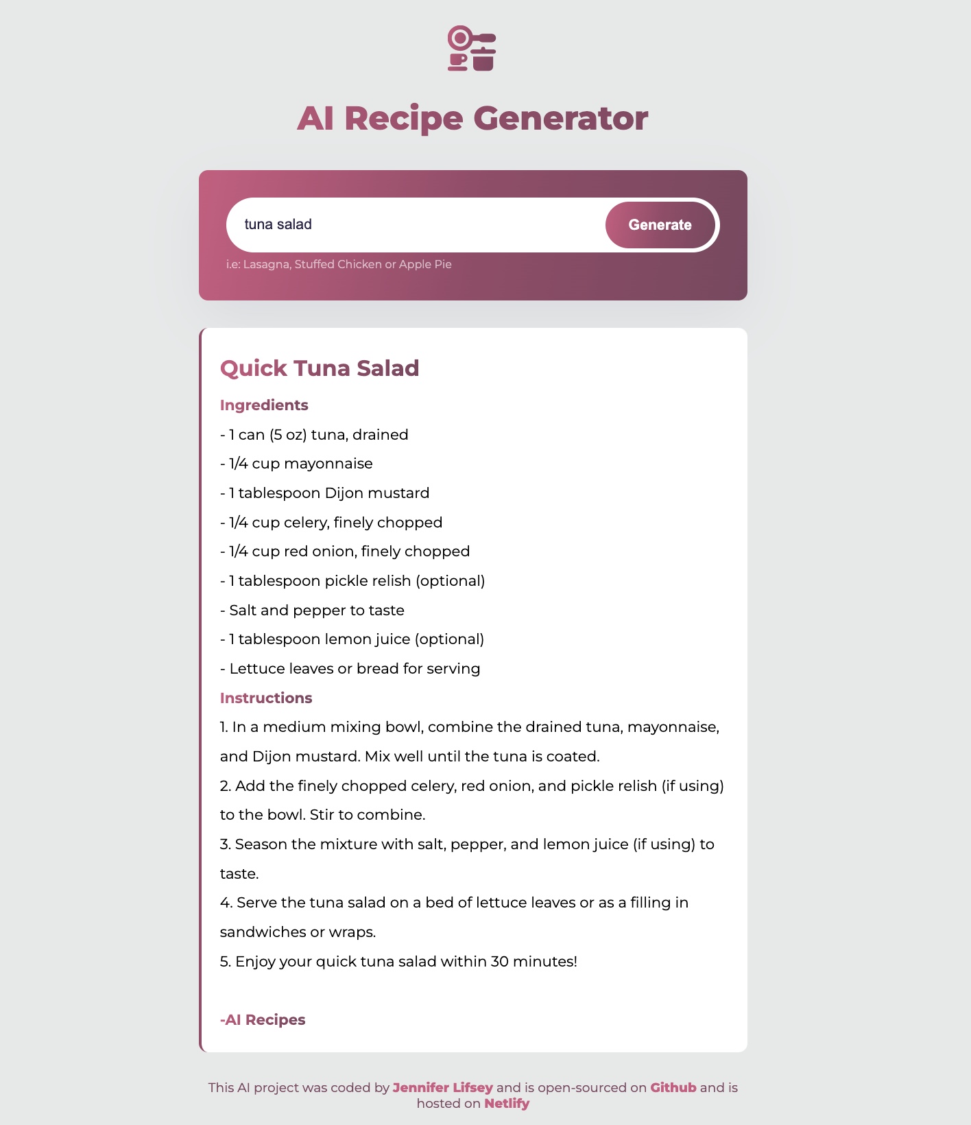 AI recipe generator project preview