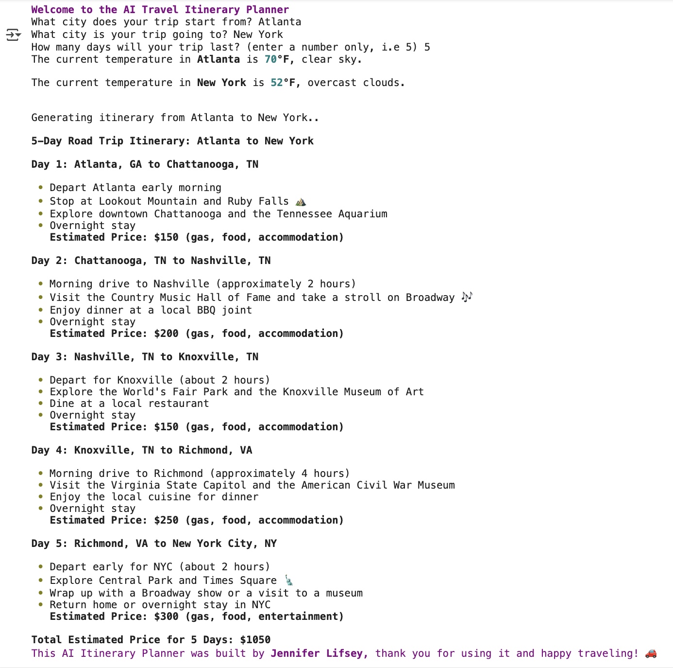 Travel itinerary project preview