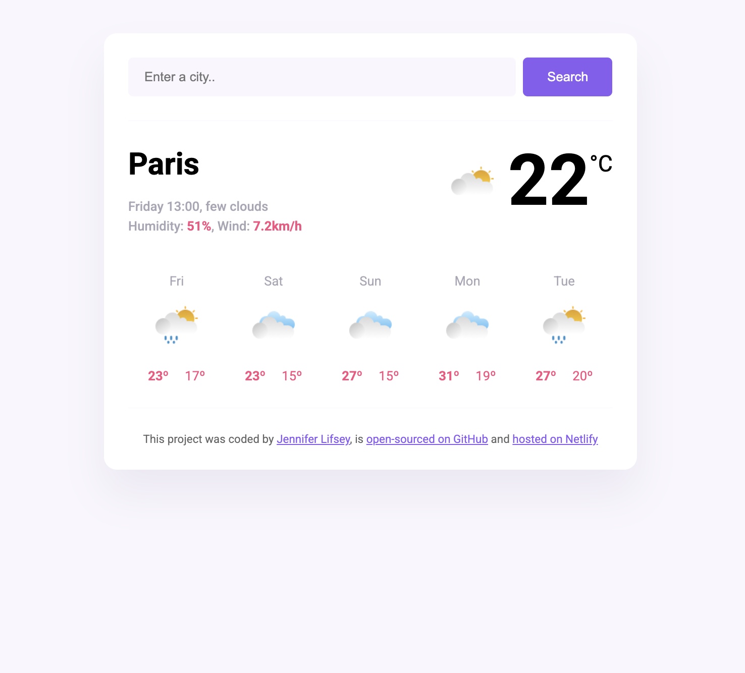 Weather app project preview